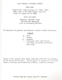 1883-84 Birth Records of Clay County Missouri