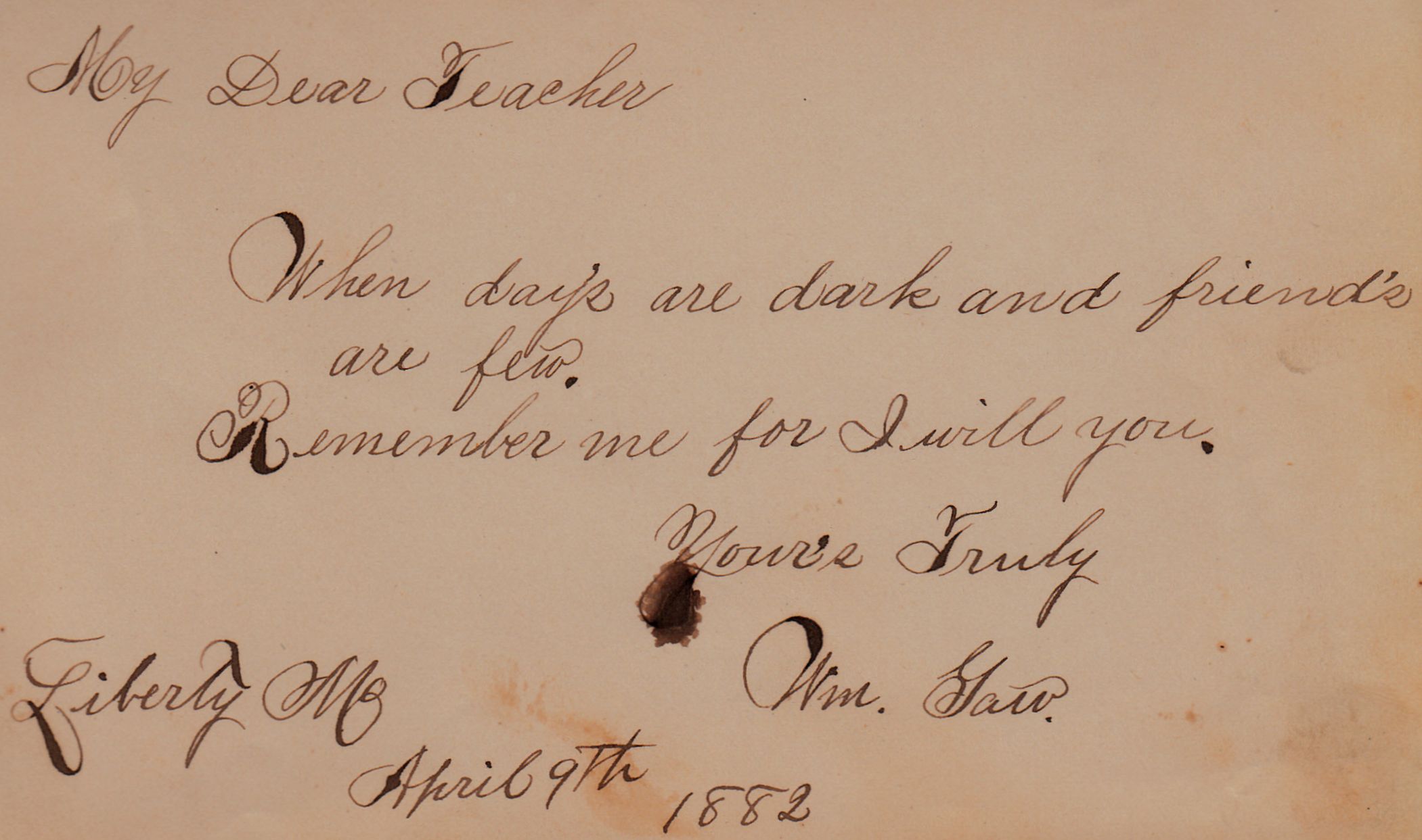 1882 note to a teacher.